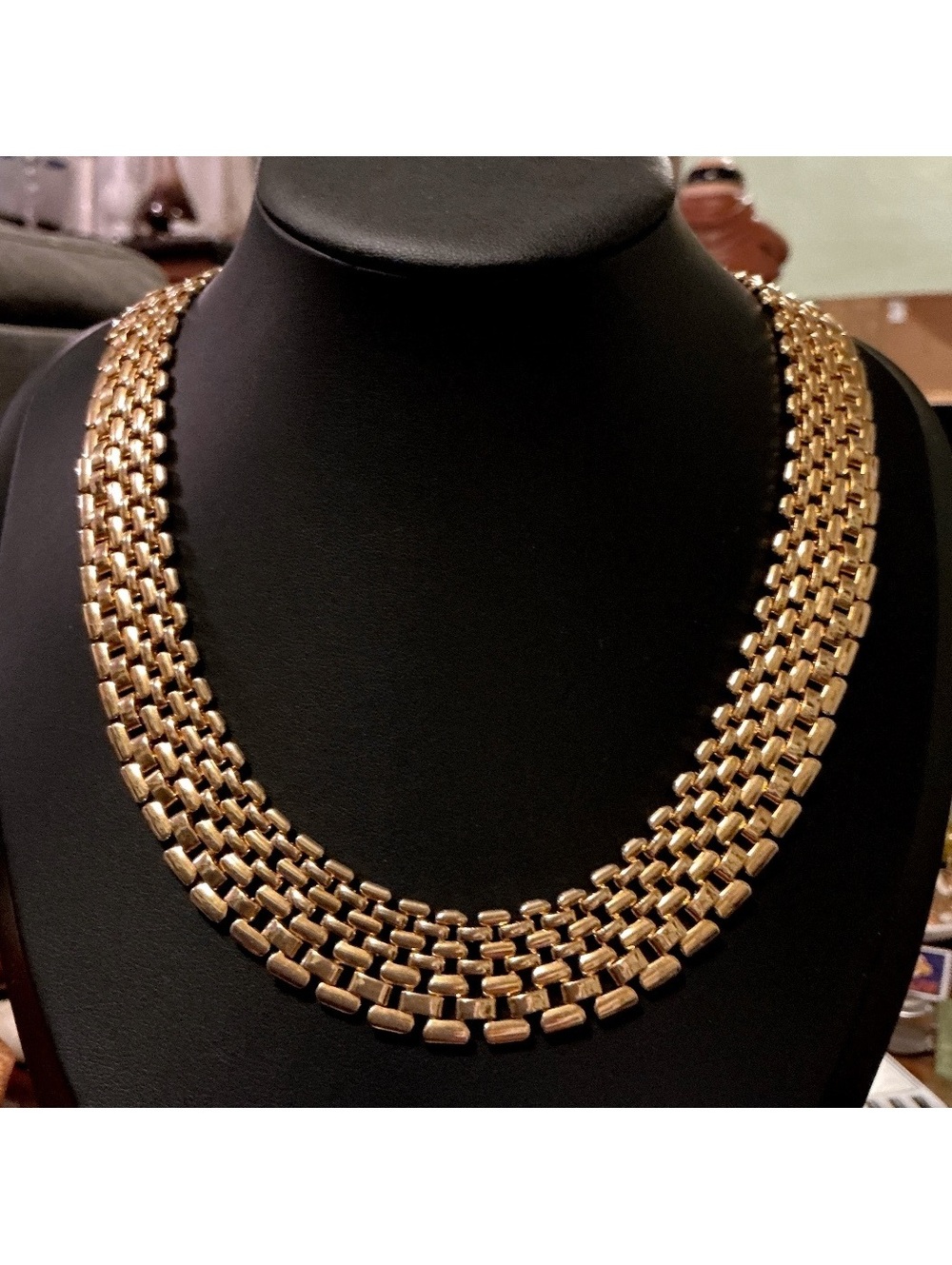 Vintage Gold Plated Wide Chain Weave Link Liquid Collar Necklace